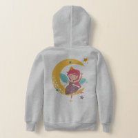 Colourful cartoon fairy sitting on a crescent moon