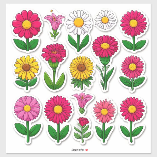 Colourful Cartoon Flower Stickers (Sheet)
