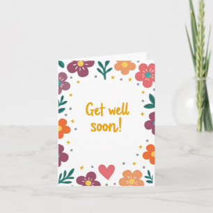Colourful Cartoon Flowers Get Well Card