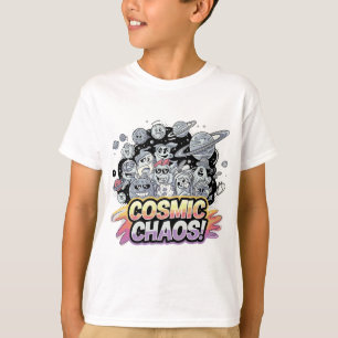 Colourful Cartoon Galaxy with Dynamic Planet Motif T-Shirt
