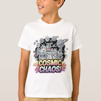 Colourful Cartoon Galaxy with Dynamic Planet Motif T-Shirt