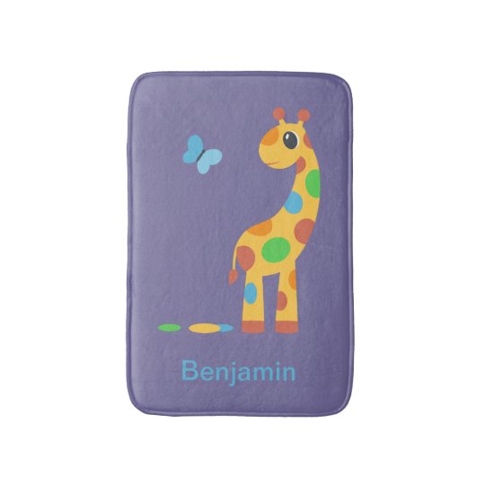 Colourful Cartoon Giraffe and Butterfly Bath Mat