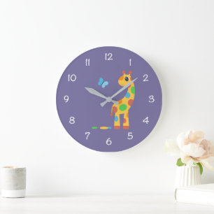 Colourful Cartoon Giraffe and Butterfly Large Clock