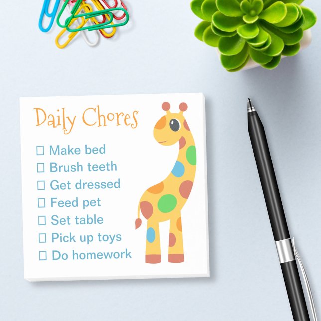 Colourful Cartoon Giraffe Daily Chores List Post-it Notes (Creator Uploaded)