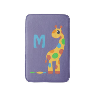 Colourful Cartoon Giraffe Monogram Bath Mat
