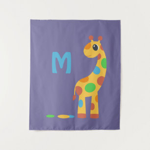 Colourful Cartoon Giraffe Monogram Tapestry