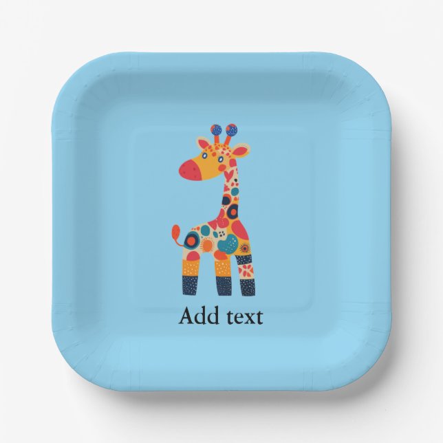 Colourful Cartoon Giraffe Template Paper Plate (Front)