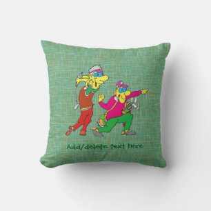 Colourful Cartoon Golfer and Caddie Throw Pillow