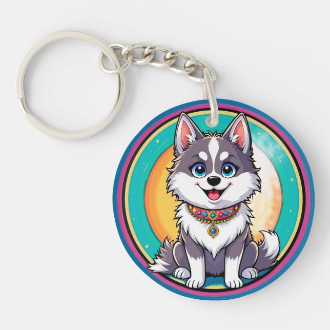 Colourful Cartoon Happy Dog Keychain (Front)