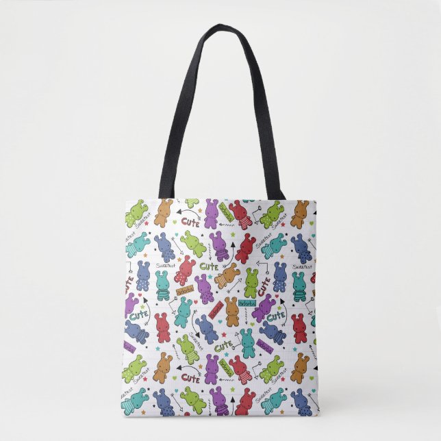 Colourful Cartoon Hippo Pattern Tote Bag (Front)