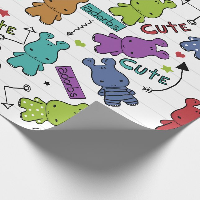 Colourful Cartoon Hippo Pattern Wrapping Paper (Corner)