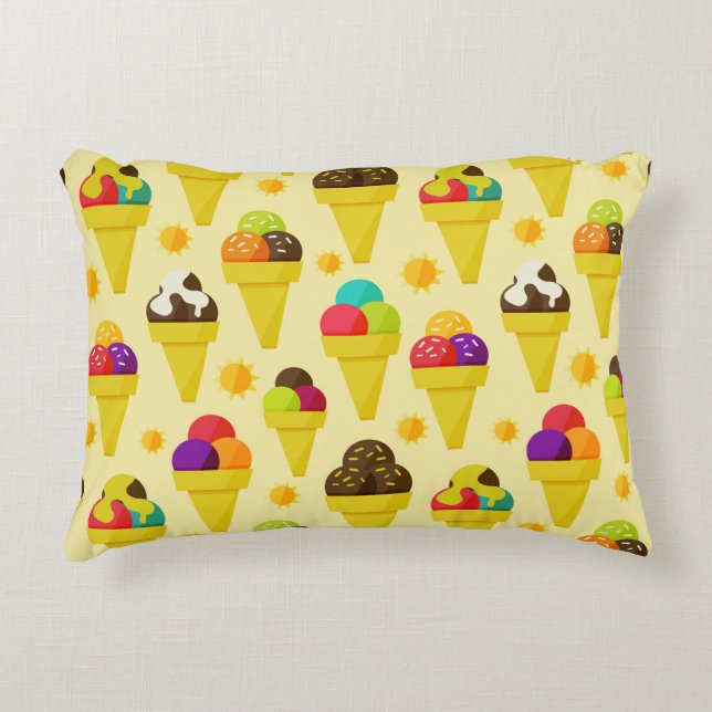 Colourful Cartoon Ice Cream Cones Accent Pillow (Front)