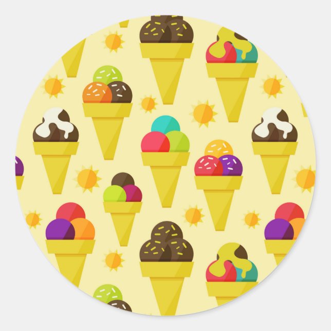 Colourful Cartoon Ice Cream Cones Classic Round Sticker (Front)