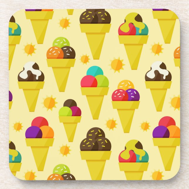 Colourful Cartoon Ice Cream Cones Coaster (Front)