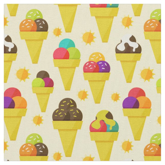 Colourful Cartoon Ice Cream Cones Fabric (Close Up)