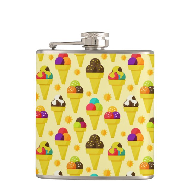 Colourful Cartoon Ice Cream Cones Hip Flask (Front)