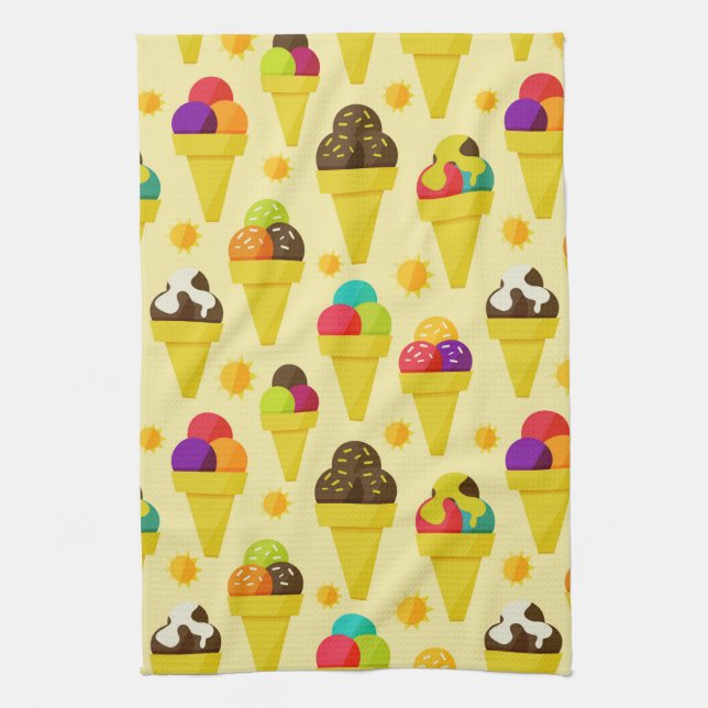 Colourful Cartoon Ice Cream Cones Kitchen Towel (Vertical)