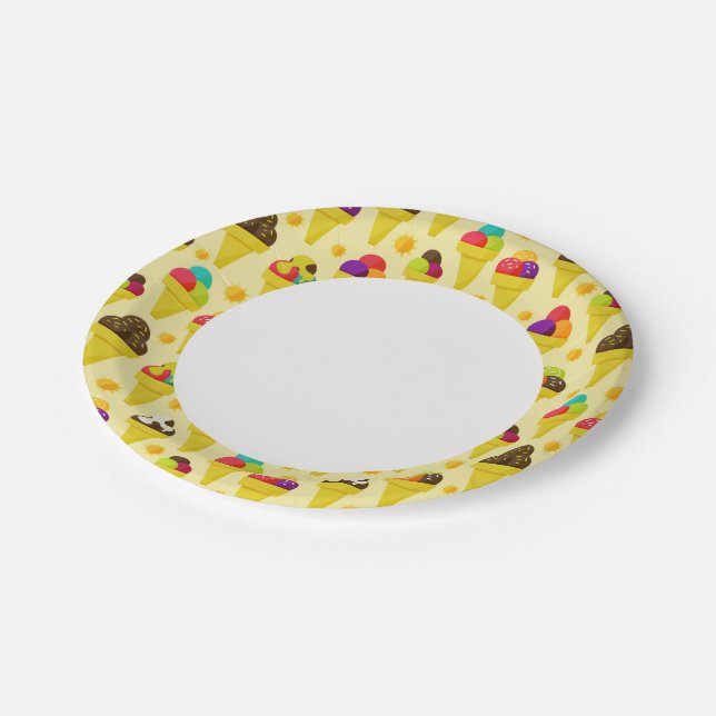 Colourful Cartoon Ice Cream Cones Paper Plate (Angled)