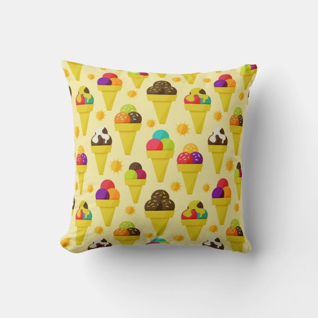 Colourful Cartoon Ice Cream Cones Throw Pillow (Front)