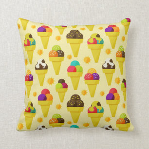 Colourful Cartoon Ice Cream Cones Throw Pillow