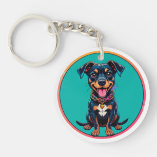 Colourful Cartoon Illustration of a Happy Dog Keychain