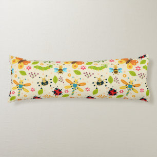 Colourful Cartoon Insects With Flowers and Leaves Body Pillow