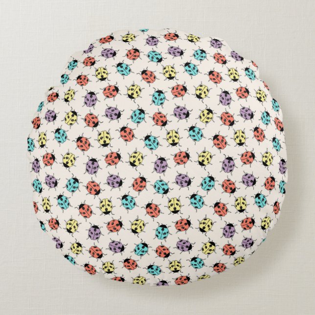 Colourful Cartoon Ladybugs Pattern  Round Pillow (Front)