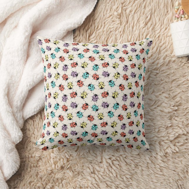 Colourful Cartoon Ladybugs Pattern  Throw Pillow (Blanket)