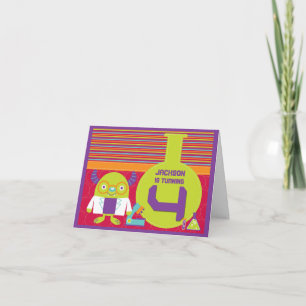 Colourful Cartoon Mad Scientist 4th Birthday Card
