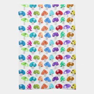 Colourful Cartoon Mushrooms Kitchen Towel