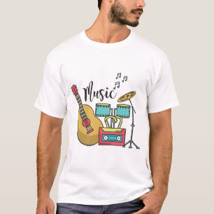 Colourful Cartoon Music Instruments Graphic T-Shirt