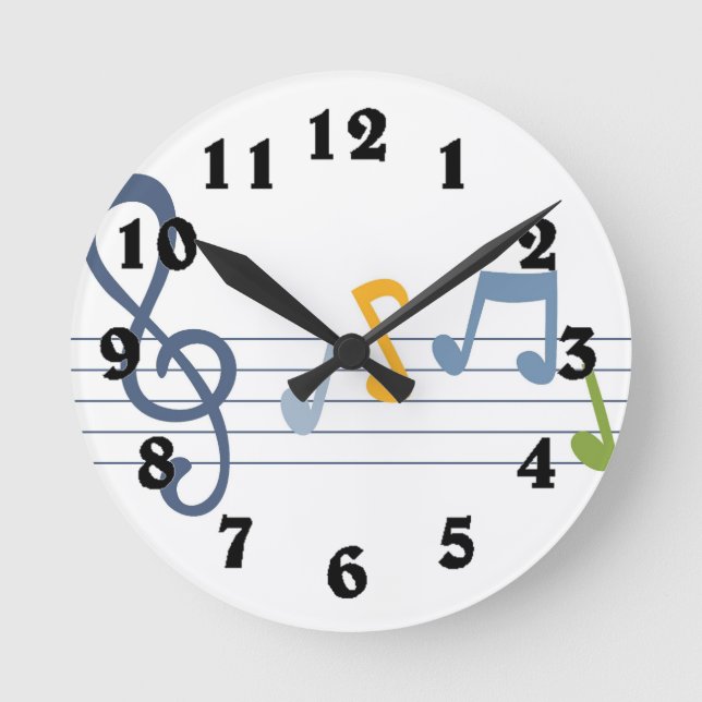 Colourful cartoon music notes clock (Front)