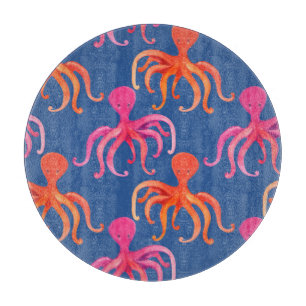 Colourful Cartoon Octopus Watercolor Pattern Cutting Board