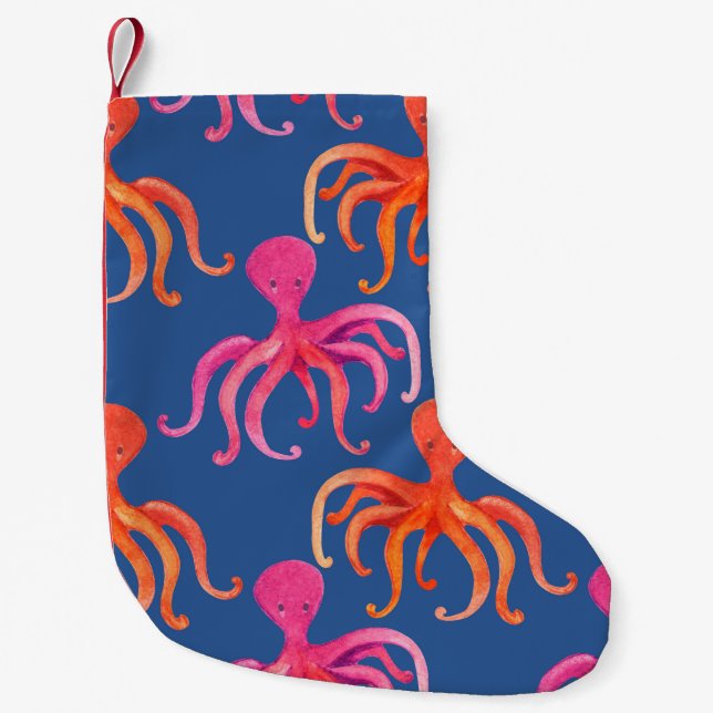 Colourful Cartoon Octopus Watercolor Pattern Small Christmas Stocking (Front)