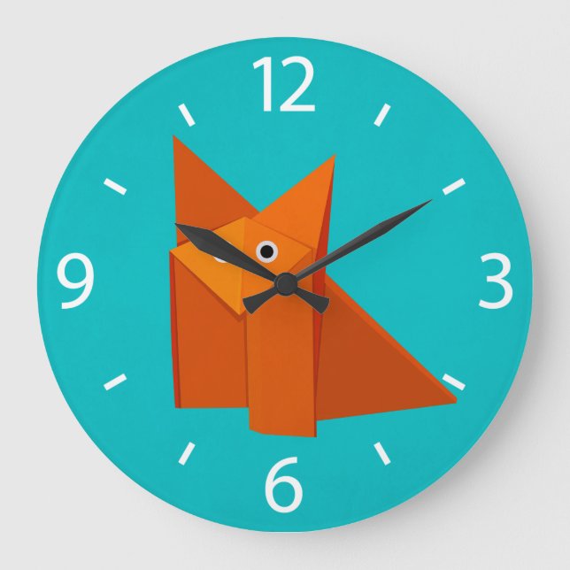 Colourful Cartoon Origami Fox Cute Kids Large Clock (Front)