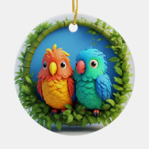 Colourful Cartoon Parrots Ceramic Ornament