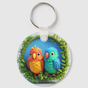 Colourful Cartoon Parrots Keychain