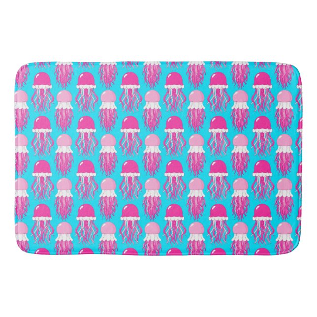 Colourful Cartoon Pink Jellyfish Pattern Bath Mat (Front)