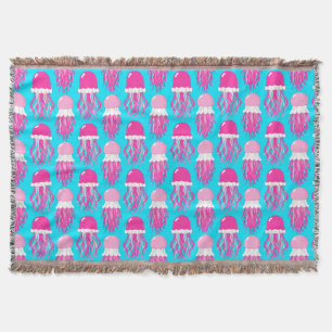 Colourful Cartoon Pink Jellyfish Pattern Throw Blanket