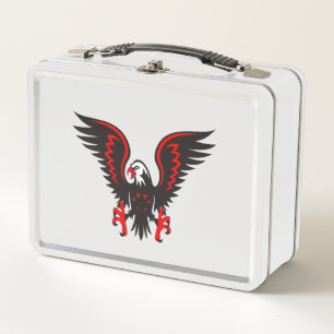 Colourful cartoon red and black eagle metal lunch box