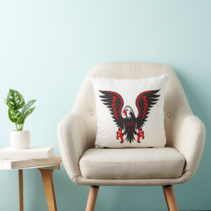 Colourful cartoon red and black eagle throw pillow