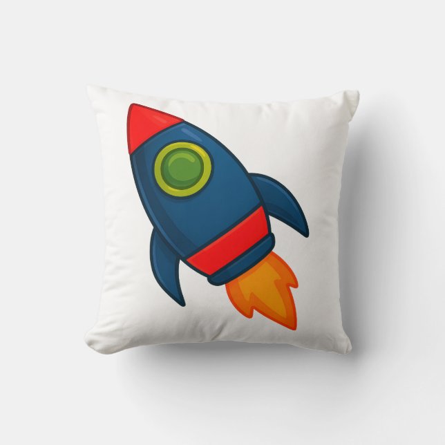 "Colourful Cartoon Rocket Ship Illustration" Throw Pillow (Front)