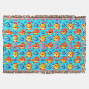 Colourful Cartoon Sea Creatures Pattern Throw Blanket