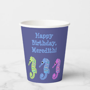 Colourful Cartoon Seashorses Fish Personalized Paper Cups