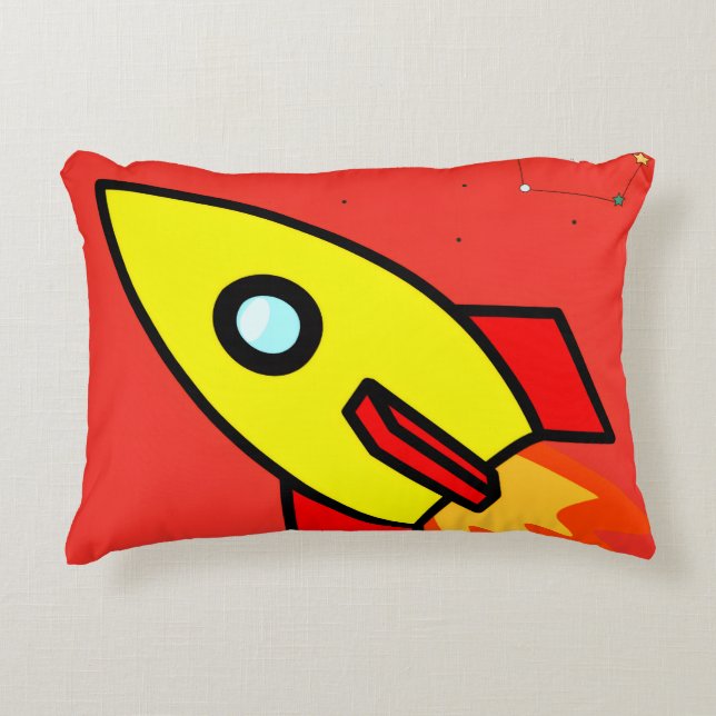 Colourful Cartoon Space Adventure Rocket, UFO  Accent Pillow (Front)