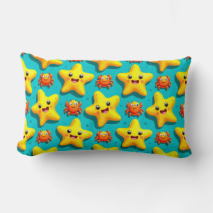 Colourful Cartoon Starfish and crabs Lumbar Pillow
