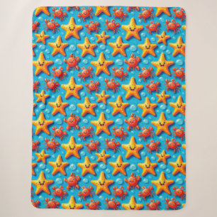 Colourful Cartoon Starfish and crabs Sherpa Blanket