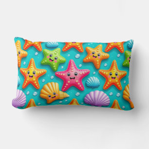 Colourful Cartoon Starfish and Shells Lumbar Pillow