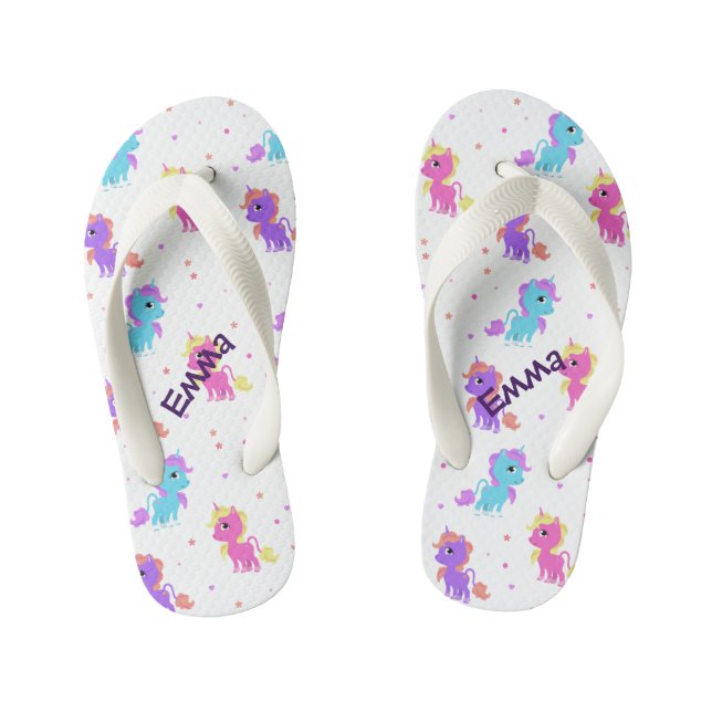 Colourful Cartoon Unicorns Girl's Flip Flops (Footbed)