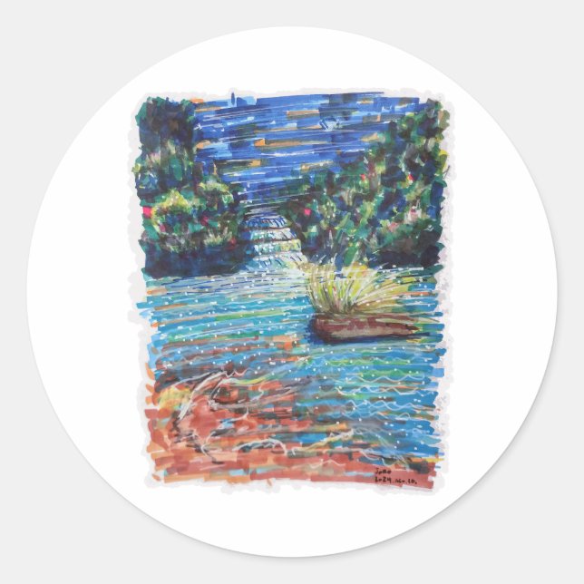 Colourful Cascade Classic Round Sticker (Front)